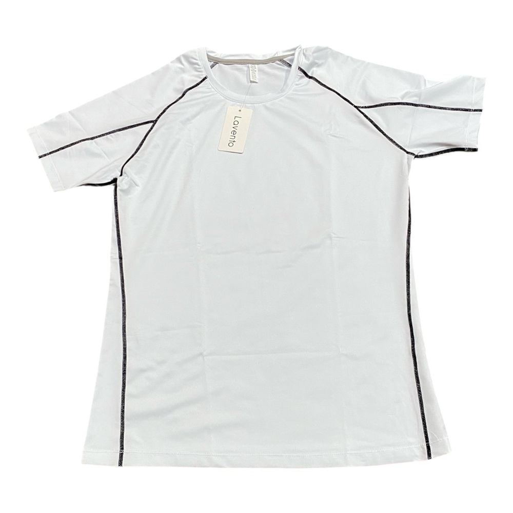 White Short Sleeve Tee with Black Accents